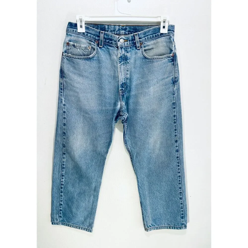 Levi's 505 jeans light wash straight legs regular fit casual denim men's 33x32